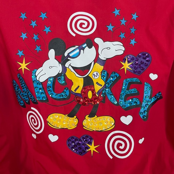 VTG Mickey & Co Red Disney Mickey Mouse Sequin Bomber Youth Jacket Size L - Picture 6 of 7